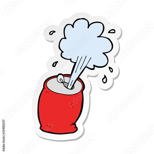 sticker of a cartoon fizzing soda can