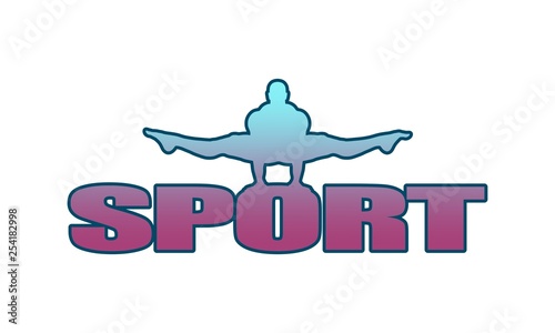 Muscular man outline silhouete on sport word. Bodybuilding relative image