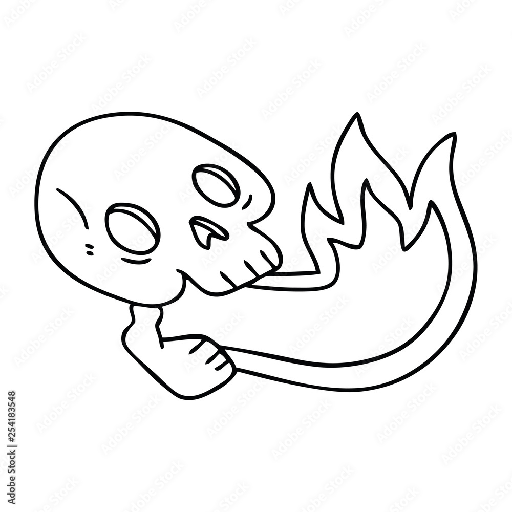 fire breathing quirky line drawing cartoon skull Stock Vector | Adobe Stock
