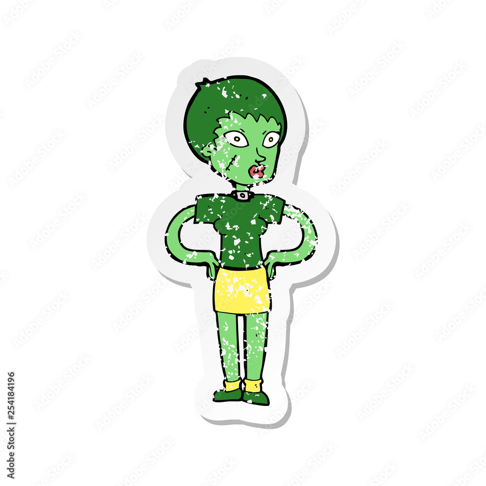 retro distressed sticker of a cartoon halloween girl retro distressed sticker of a cartoon halloween girl