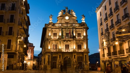 City Hall in the historical center of Pamplona, Spain. Day to night Time Lapse photo