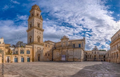 Photos Panorama of Piazza del Duomo square , Campanile tower and Virgin Mary Cathedral ( Basilica di Santa Maria Assunta in Cielo ) , Caritas Diocesana in Lecce - Puglia, Italy
