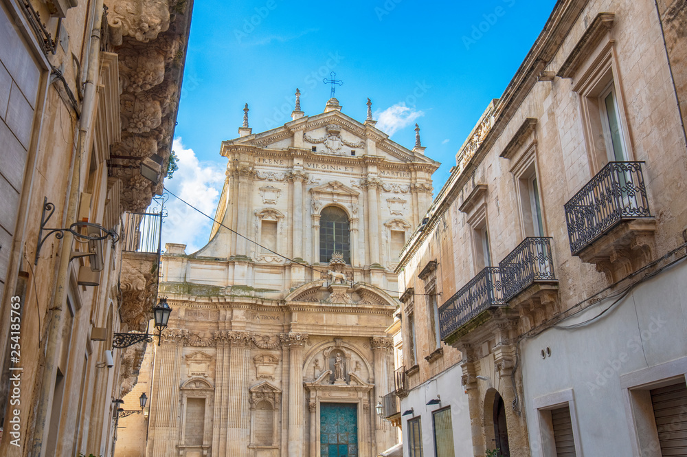 LECCE, Puglia ,Italy - Facade of Ancient Baroque church Santa Irene in historical center in the old town. A region of Apulia.