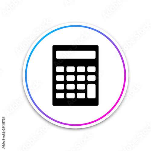 Calculator icon isolated on white background. Accounting symbol. Business calculations mathematics education and finance. Circle white button. Vector Illustration