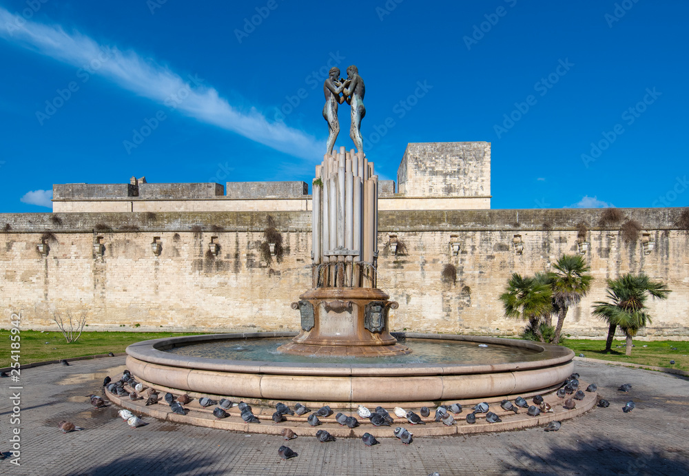 Obraz premium Fountain of Harmony (Fontana dell'Armonia) next to Lecce castle (Castello Carlo V) in Lecce, Puglia, Italy. A regiion of Apulia
