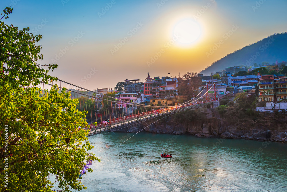 Rishikesh, yoga city India, Ganges River Ganga Ram Jhoola (Bridge)