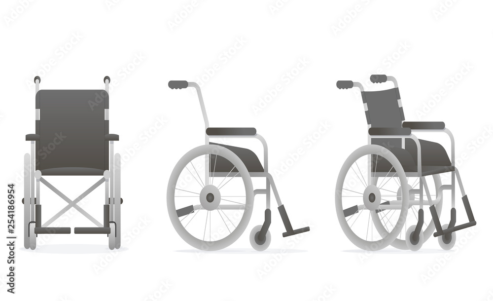Set of realistic wheelchair. Front, side view. Medical element for disabled  people. Vector Stock Vector | Adobe Stock