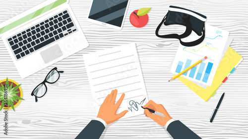 office workplace top view