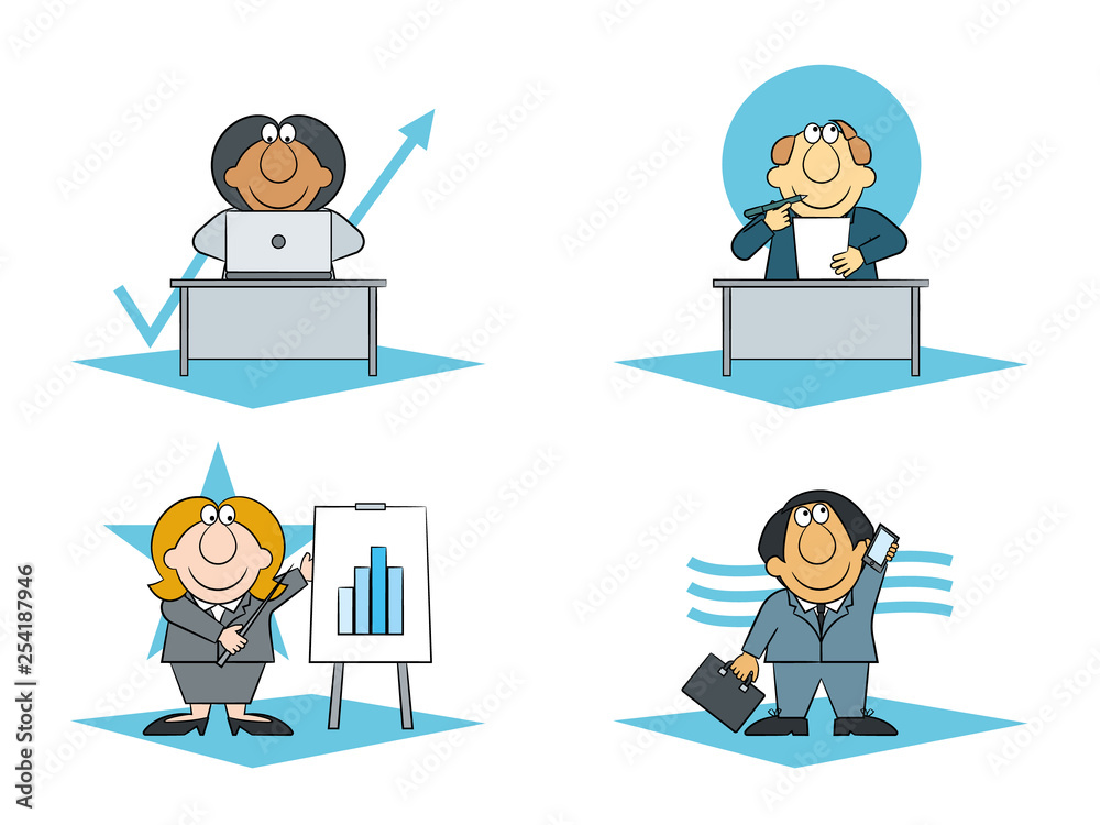 Business people working at laptop, writing notes, with flip chart and on telephone Business people working at laptop, writing notes, with flip chart and on telephone