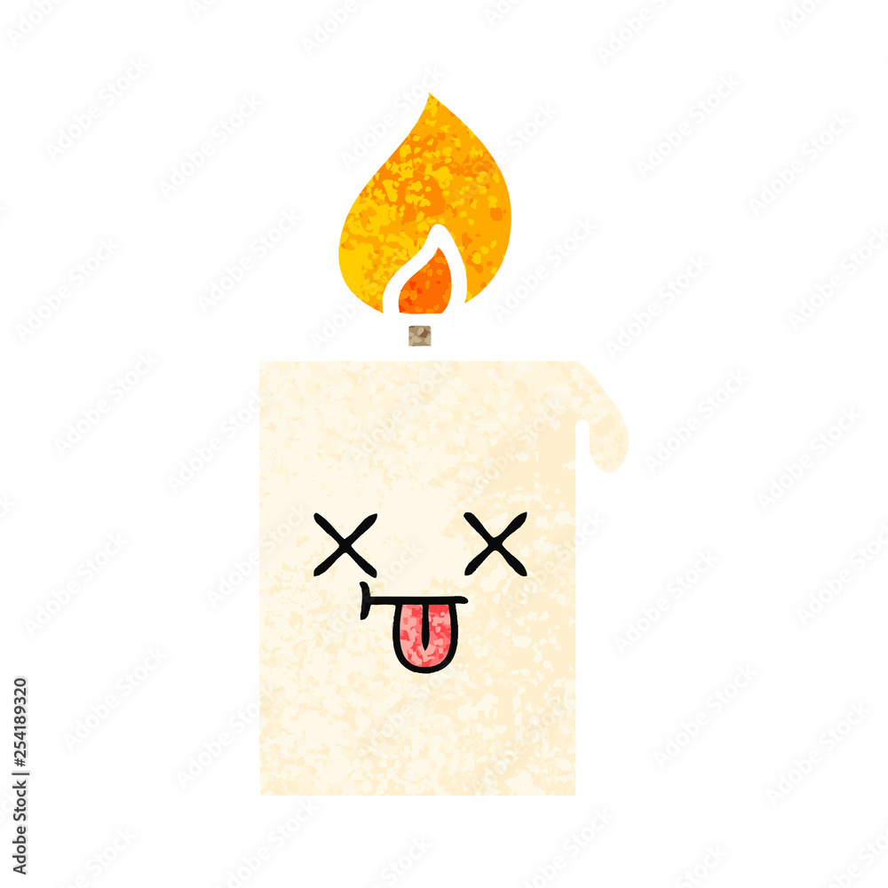 retro illustration style cartoon lit candle