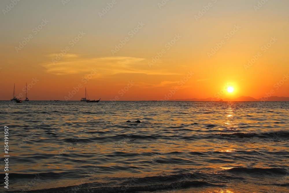 Beautiful view of the Andaman Sea at sunset. Thailand.