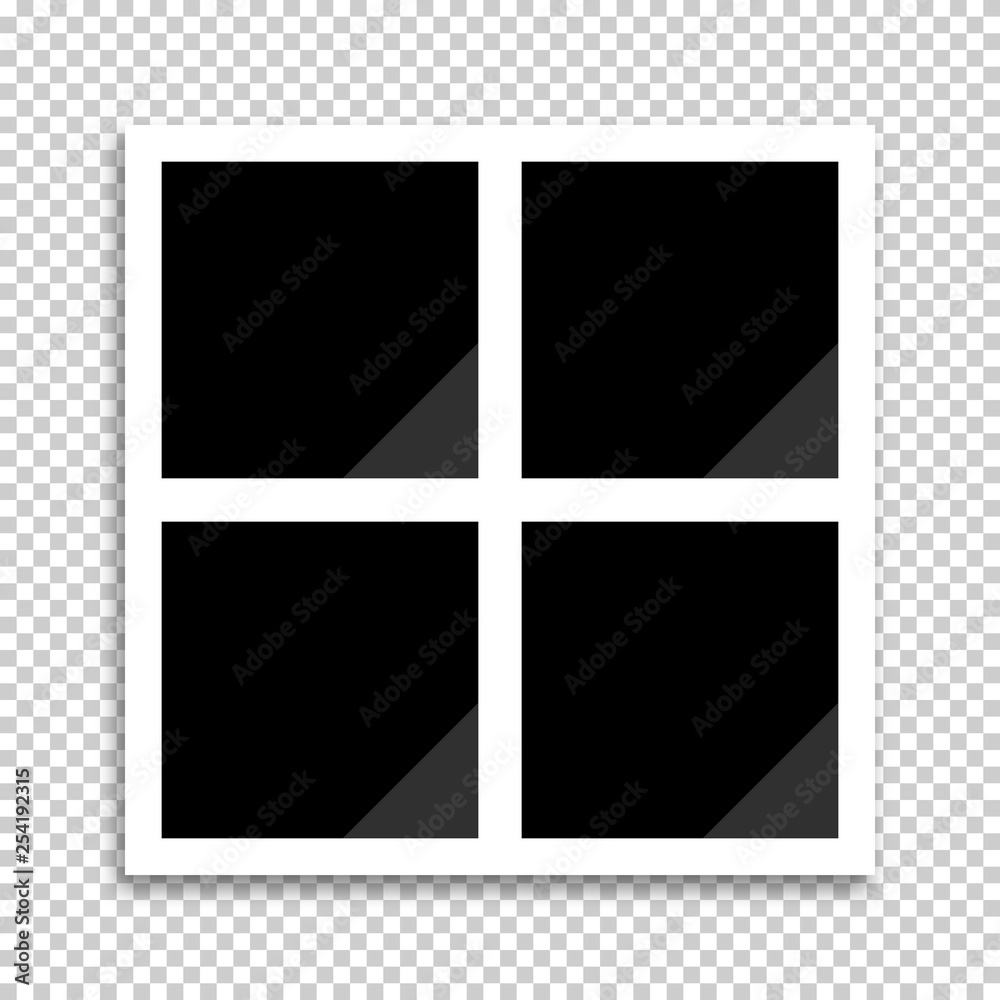 Photo template in square with black frame, isolated on transparent background. Instant photo frame for official document. Vector illustration.