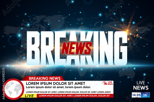 Background screen saver on breaking news with sunrise. Breaking news live on world map background. Vector illustration.