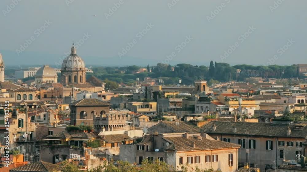 Rome, Italy. Cityscape Skyline With Pantheon, Altar Of The Fatherland And Other Famous Lanmarks In Old Historic Town. Panorama, Panoramic View Rome, Italy. Cityscape Skyline With Pantheon, Altar Of The Fatherland And Other Famous Lanmarks In Old Historic Town. Panorama, Panoramic View