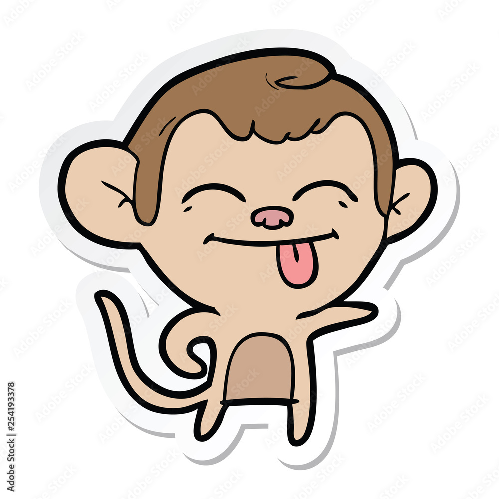 sticker of a funny cartoon monkey pointing sticker of a funny cartoon monkey pointing