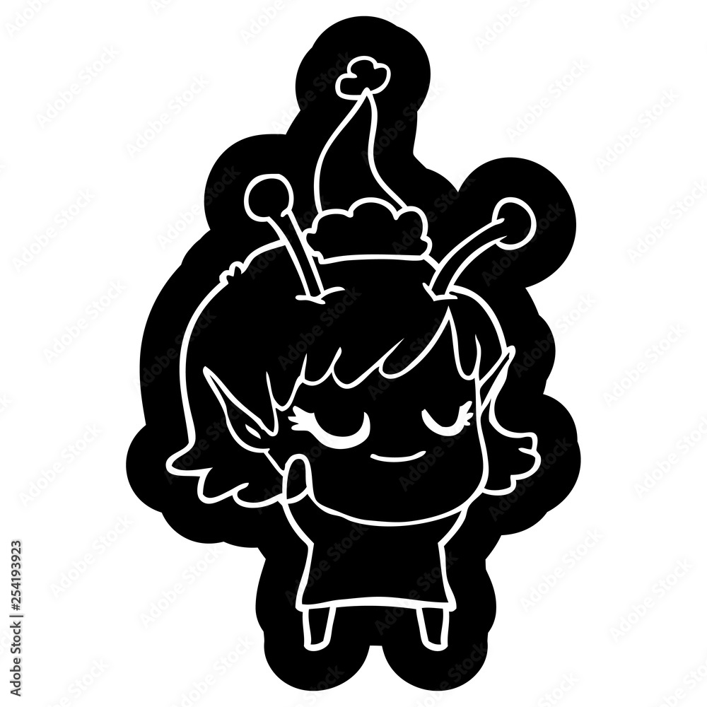 smiling alien girl cartoon icon of a wearing santa hat smiling alien girl cartoon icon of a wearing santa hat