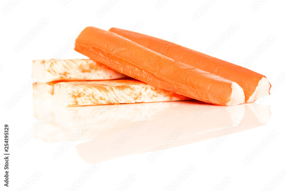 Isolated crab sticks. Isolated crab sticks.