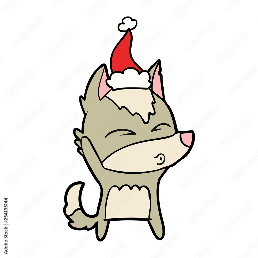 line drawing of a wolf whistling wearing santa hat line drawing of a wolf whistling wearing santa hat