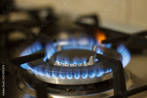 Blue flame of a gas stove.