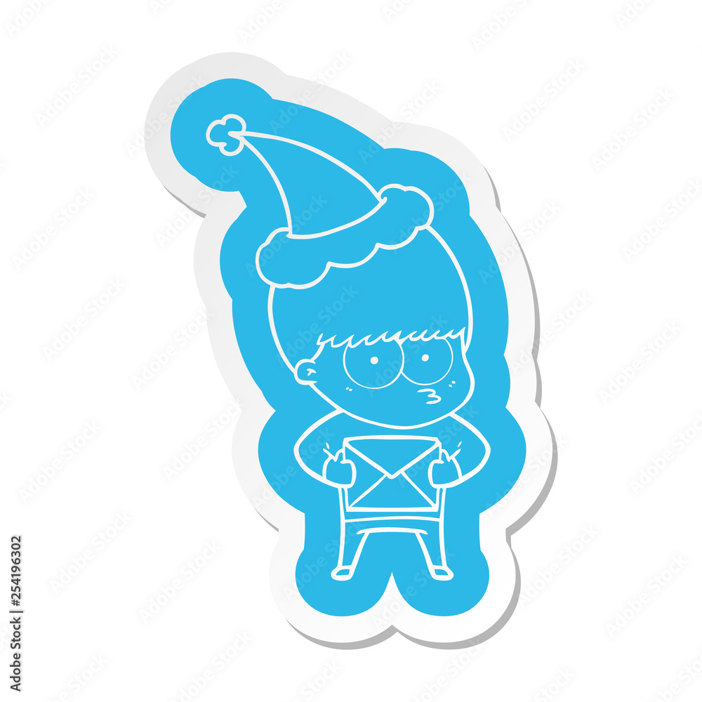 nervous cartoon sticker of a boy wearing santa hat nervous cartoon sticker of a boy wearing santa hat