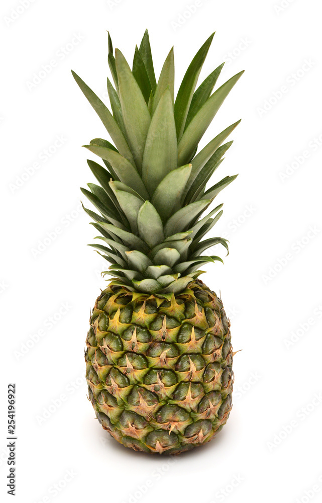 Pineapple whole isolated on white background. Creative tropical fruit concept. Flat lay, top view Pineapple whole isolated on white background. Creative tropical fruit concept. Flat lay, top view
