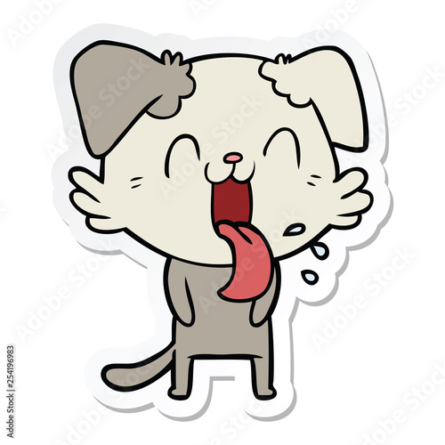 sticker of a cartoon panting dog