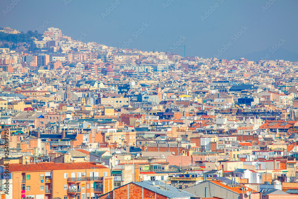 Aerial scenery of Barcelona ,view of houses and roofs