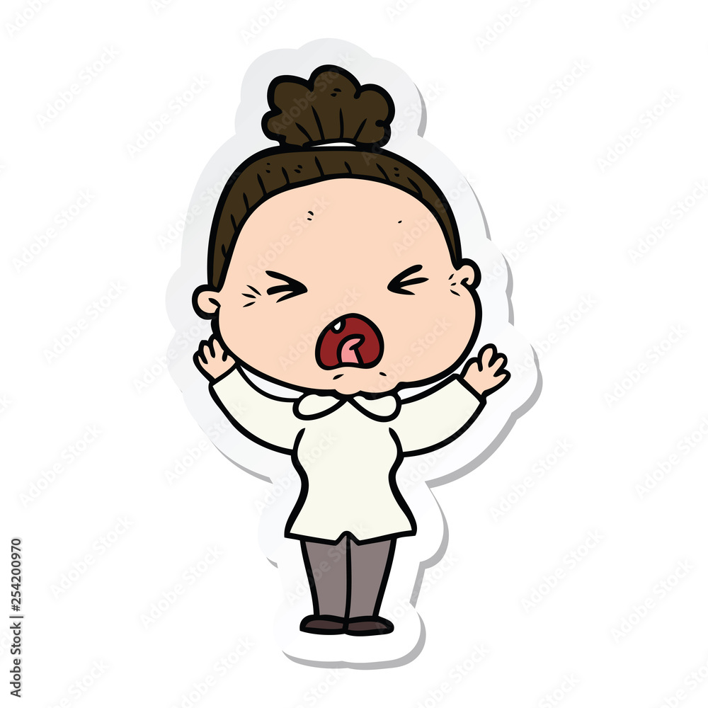 sticker of a cartoon angry old woman sticker of a cartoon angry old woman