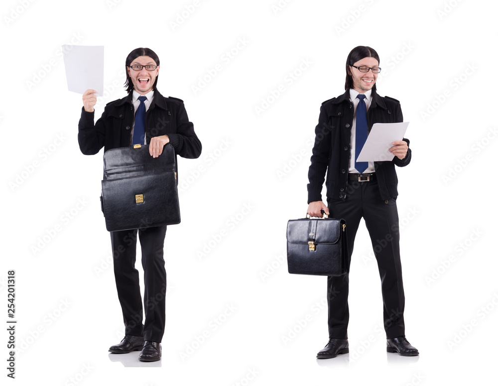 Young businessman holding briefcase isolated on white Young businessman holding briefcase isolated on white