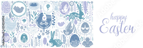 Happy Easter greeting poster in Scandinavian style. Editable vector illustration  photo
