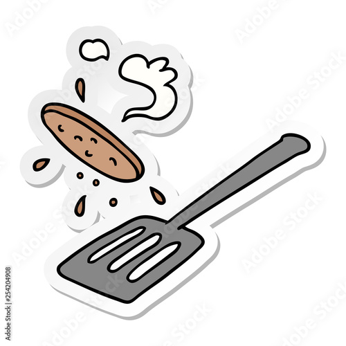 sticker cartoon doodle of a burger being flipped