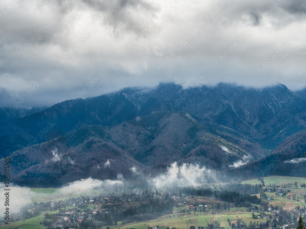 View of Zakopane on the background of the Tatra Mountains