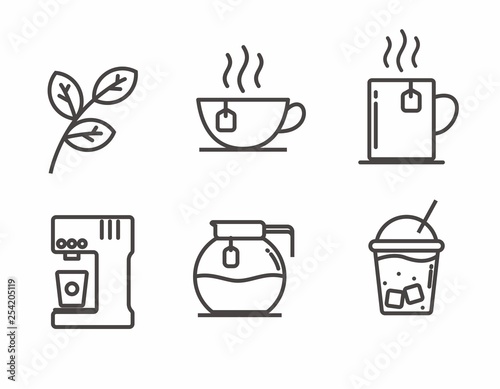 Set of tea related icon with simple line design 