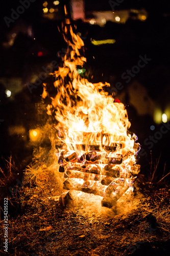 burning wood pile fire photo