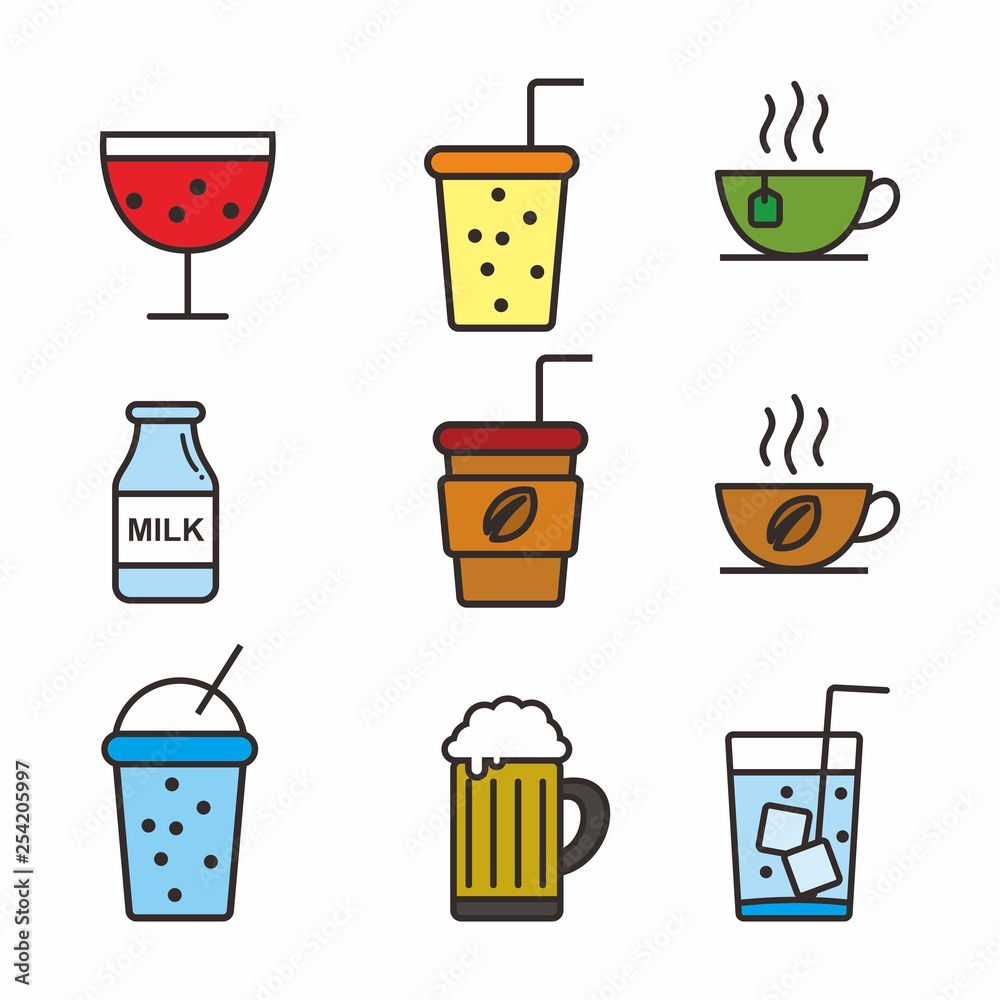 Set of drinks icon isolated on white, drinks vector illustration Set of drinks icon isolated on white, drinks vector illustration
