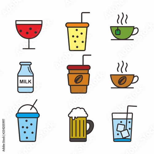 Wallpaper Mural Set of drinks icon isolated on white, drinks vector illustration  Torontodigital.ca