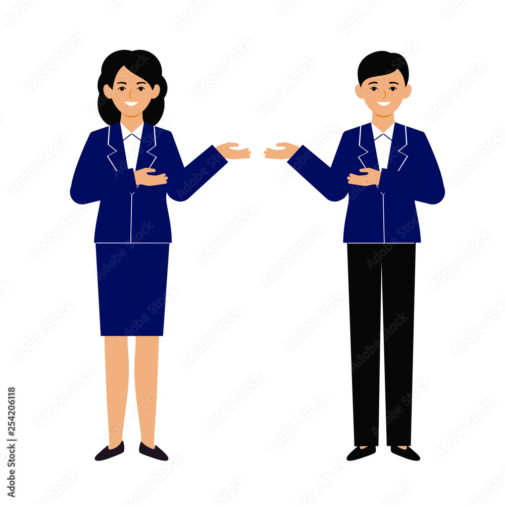 A man and a woman represent another person. Presentation, meeting, greeting. A man and a woman represent another person. Presentation, meeting, greeting.