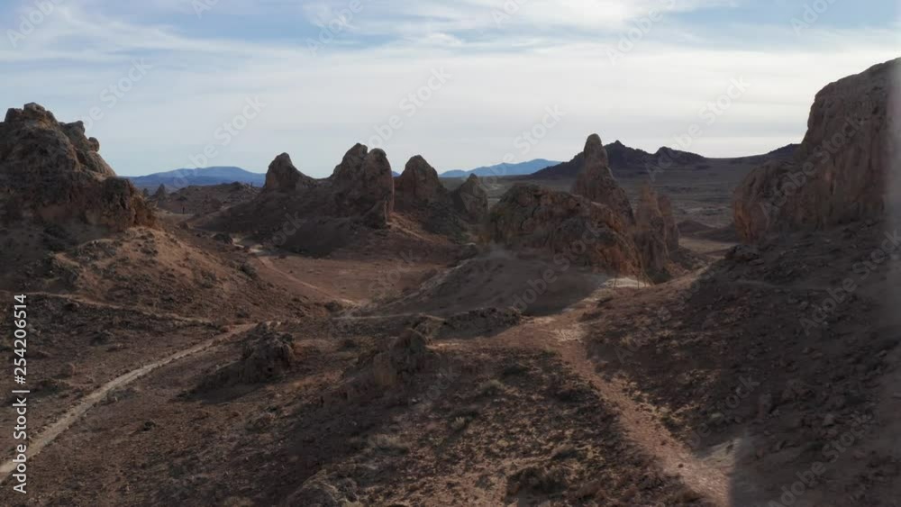 Fly through in Trona Pinnacles in California desert Fly through in Trona Pinnacles in California desert
