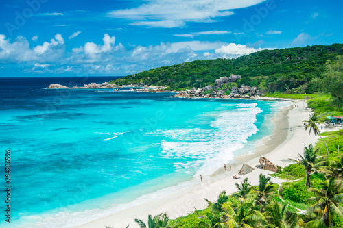 Amazing view at Grande Anse beach located on La Digue Island, Seychelles photo