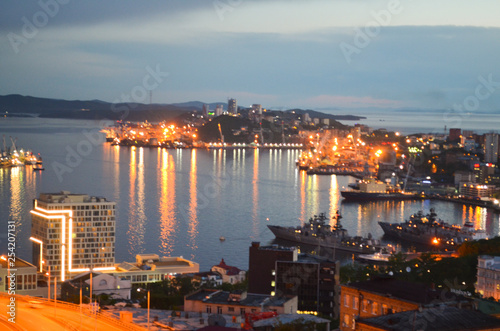 Vladivostok, View of the Bay Zolotoy rog at night photo