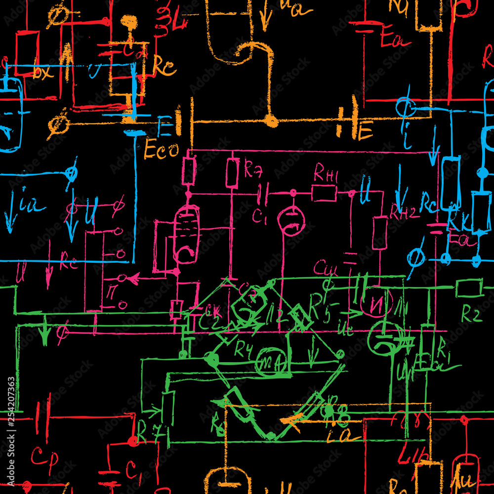 Scientific seamless color background with handwritten mathematical and ...