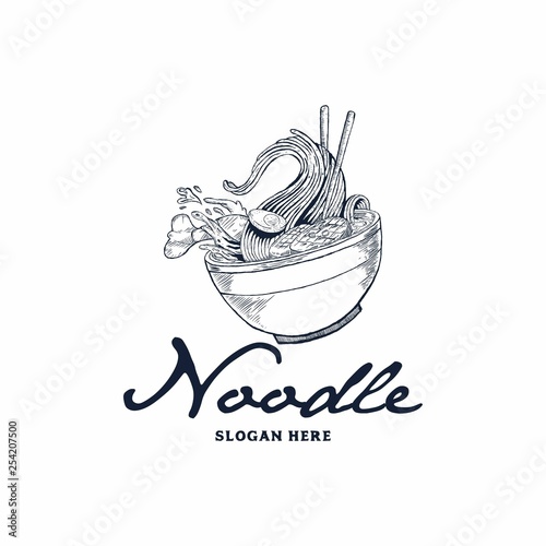 Chinese noodle logo design icon template. Japanese noodle vector illustration - Vector