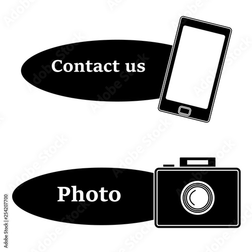 Mobile icon with text and camera icon isolated on white bc