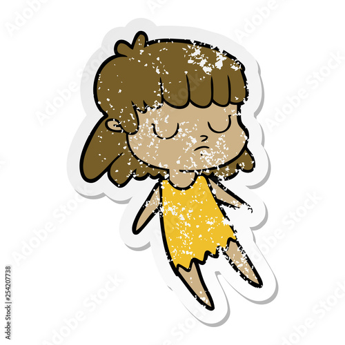 distressed sticker of a cartoon indifferent woman