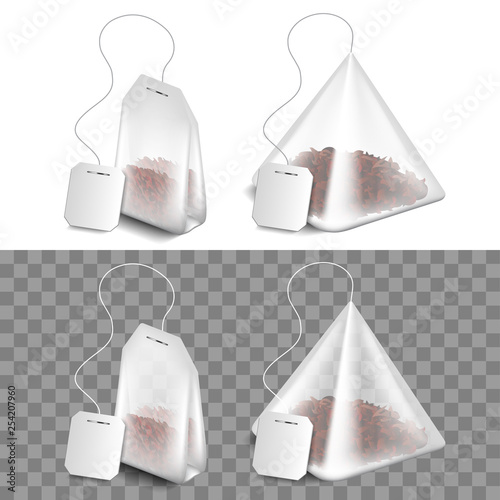 Tea bag isolated on white and dark vector illustration