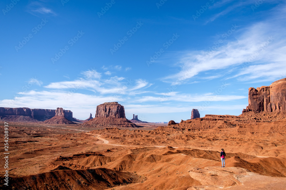 Standing woman admiring the view of the Monument Valley (Arizona and Utah, USA)