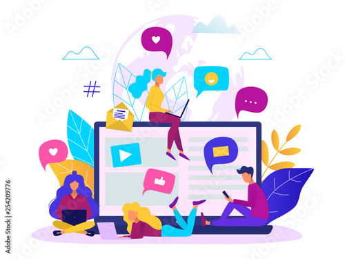 Communication via internet concept. Social networking, chatting vector illustration.