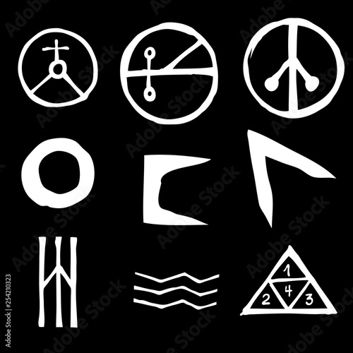 Wiccan symbols imaginary cross symbols, inspired by antichrist pentagram and witchcraft. Vector.