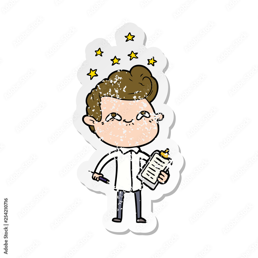 distressed sticker of a cartoon excited man distressed sticker of a cartoon excited man