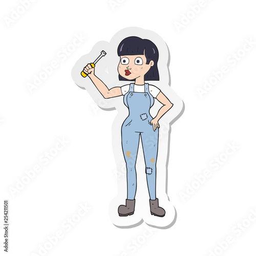sticker of a cartoon female mechanic
